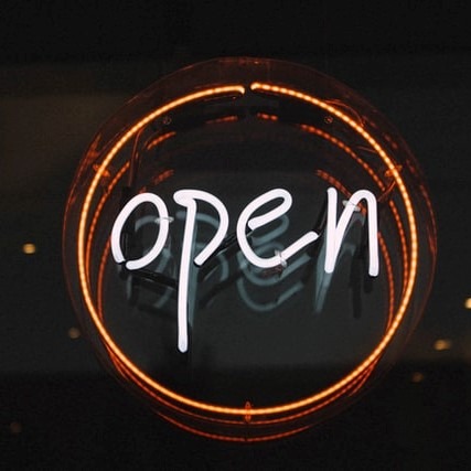 Neon 'open' sign.
