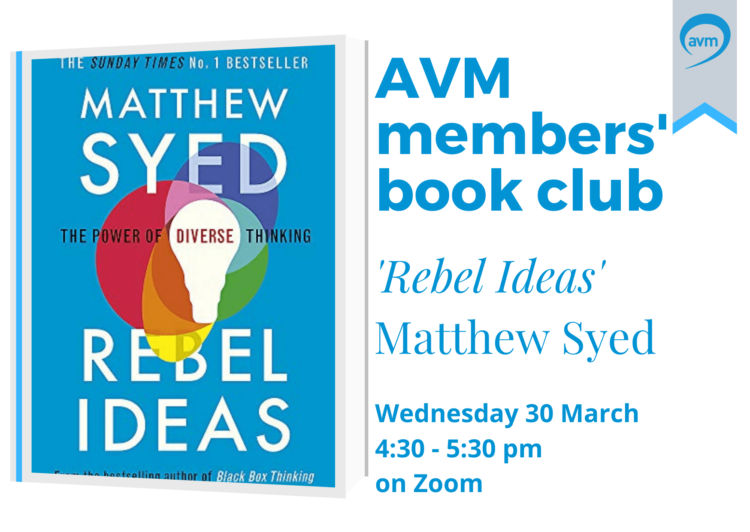 AVM book club image with details of event.